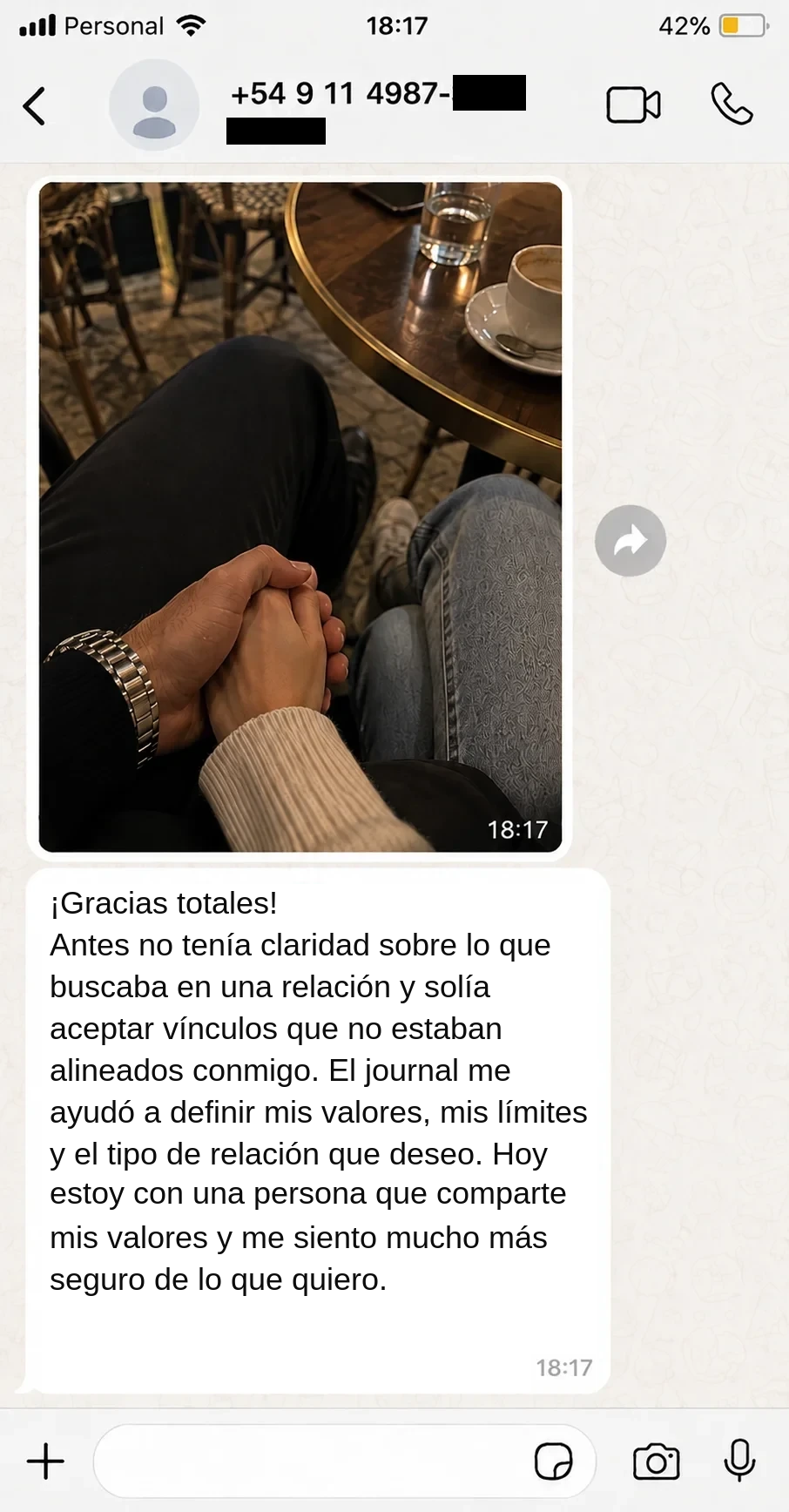 Testimonio de WhatsApp de una pareja